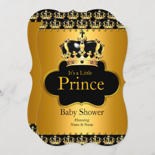 Little Prince Baby Shower Boy Crown Black Gold Invitation