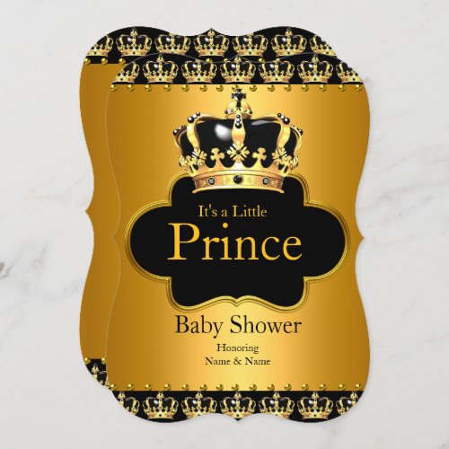 Little Prince Baby Shower Boy Crown Black Gold Invitation