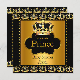 Little Prince Baby Shower Boy Crown Black Gold Invitation