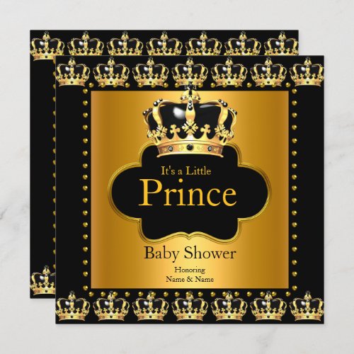 Little Prince Baby Shower Boy Crown Black Gold Invitation