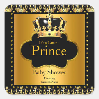 Little Prince Baby Shower Boy Crown Black Gold Square Sticker