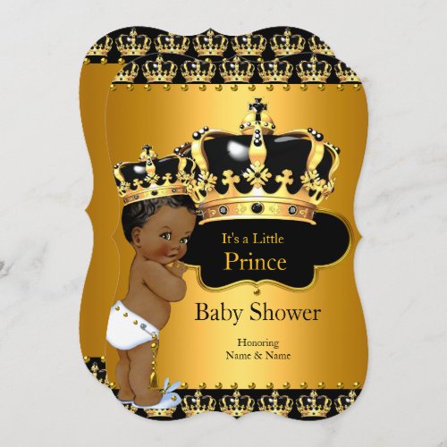 Little Prince Baby Shower Boy Crown Ethnic Invitation