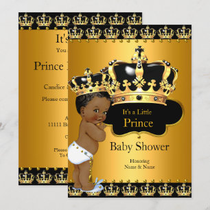 Little Prince Baby Shower Boy Crown Gold Ethnic Invitation