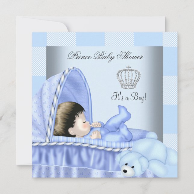 Little Prince Baby Shower Boy Patchwork Blue Invitation (Front)