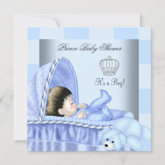 Little Prince Baby Shower Boy Patchwork Blue Invitation