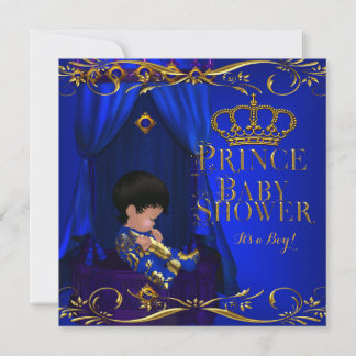 Little Prince Baby Shower Boy Regal Blue Crown 2 Invitation