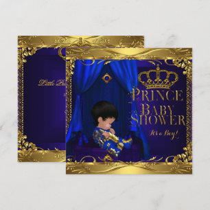 Little Prince Baby Shower Boy Regal Blue Crown 5 Invitation
