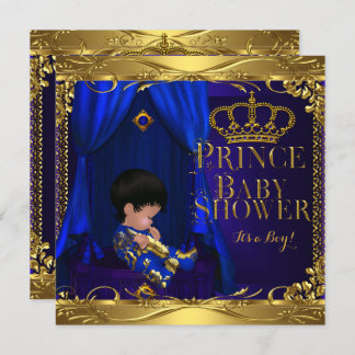 Little Prince Baby Shower Boy Regal Blue Crown 5 Invitation
