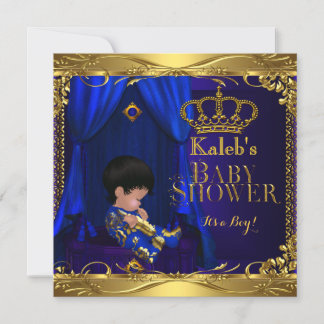 Little Prince Baby Shower Boy Regal Blue Crown 5a Invitation