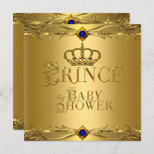 Little Prince Baby Shower Boy Regal Blue Crown 6 Invitation