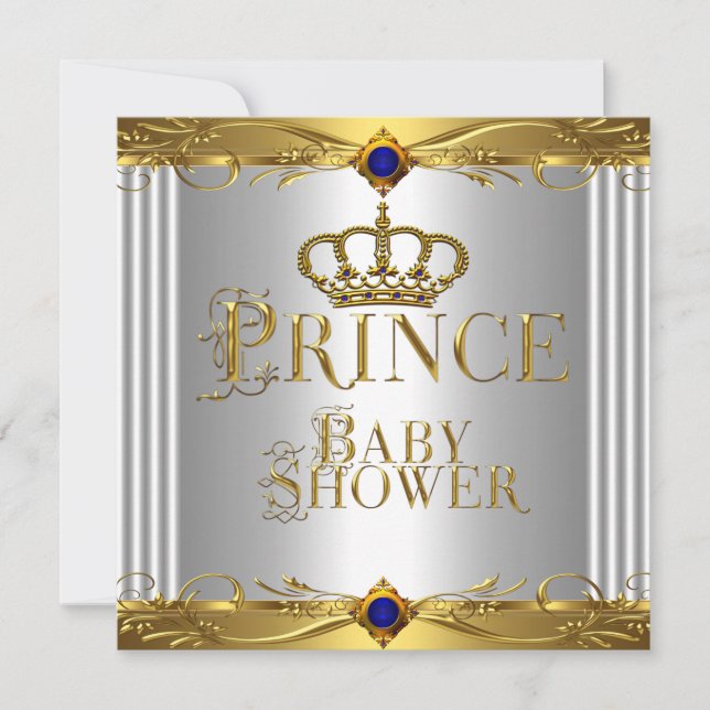 Little Prince Baby Shower Boy Regal Blue Crown 8 Invitation (Front)