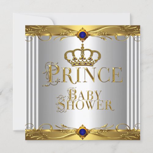 Little Prince Baby Shower Boy Regal Blue Crown 8 Invitation