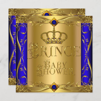 Little Prince Baby Shower Boy Regal Blue Crown 9 Invitation