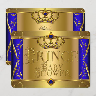 Little Prince Baby Shower Boy Regal Blue Crown 9 Invitation