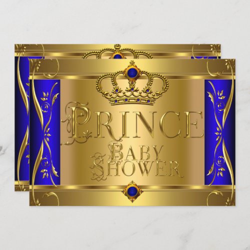 Little Prince Baby Shower Boy Regal Blue Crown 9 Invitation