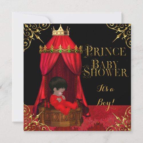 Little Prince Baby Shower Boy Regal Red Crown 2 Invitation