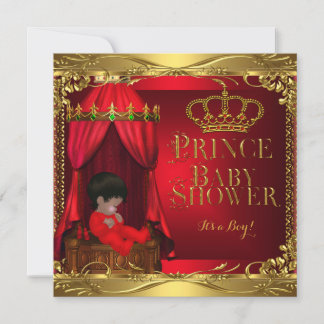 Little Prince Baby Shower Boy Regal Red Crown 5 Invitation