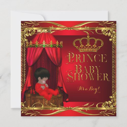 Little Prince Baby Shower Boy Regal Red Crown 6 Invitation