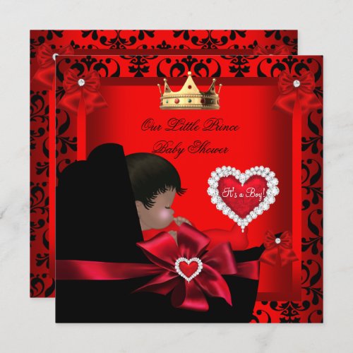 Little Prince Baby Shower Boy Regal Red Gold Pram Invitation