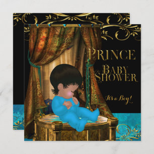 Little Prince Baby Shower Boy Regal Teal Crown Invitation