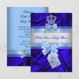 Little Prince Baby Shower Boy Royal Blue 2 Invitation