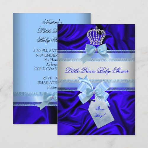 Little Prince Baby Shower Boy Royal Blue 2 Custom Invitation