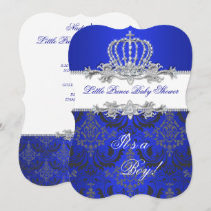 Little Prince Baby Shower Boy Royal Blue Crown 2 Invitation