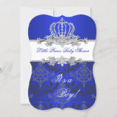 Little Prince Baby Shower Boy Royal Blue Crown 2 Invitation (Front)