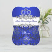 Little Prince Baby Shower Boy Royal Blue Crown 2 Invitation (Standing Front)