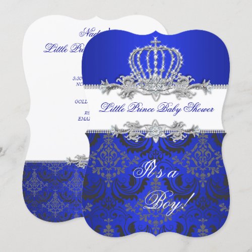 Little Prince Baby Shower Boy Royal Blue Crown 2 Custom Invitation