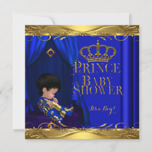 Little Prince Baby Shower Boy Royal Blue Crown 5z Invitation