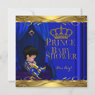 Little Prince Baby Shower Boy Royal Blue Crown 5z Invitation
