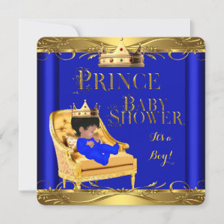 Little Prince Baby Shower Boy Royal Blue Crown 6C Invitation