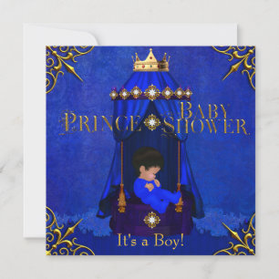 Little Prince Baby Shower Boy Royal Blue Crown Invitation