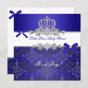 Little Prince Baby Shower Boy Royal Blue Crown Invitation