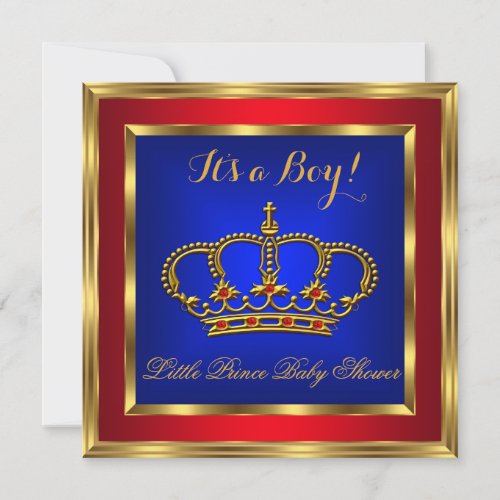 Little Prince Baby Shower Boy Royal Red Blue 2 Invitation