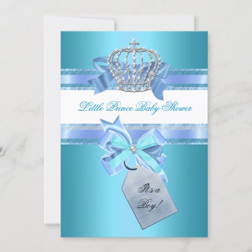 Little Prince Baby Shower Boy Teal Blue Crown 3 Invitation