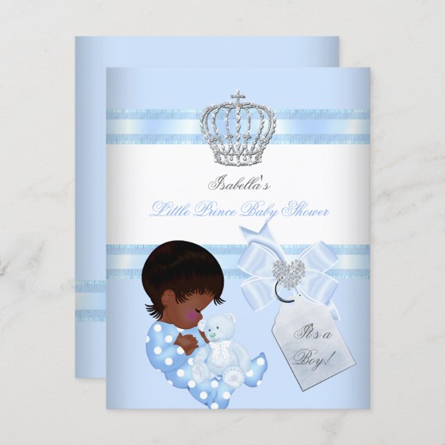 Little Prince Baby Shower Cute Boy Toy Bear A Invitation (Front/Back)