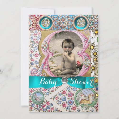 LITTLE PRINCE BABY SHOWER FLORAL GEMSTONES INVITATION