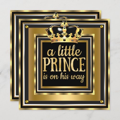 Little Prince Baby Shower Gold Faux foil Black Invitation