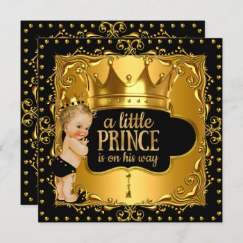 Little Prince Baby Shower Gold Foil Crown Blonde Invitation by VintageBabyShop at Zazzle