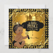 Little Prince Baby Shower Gold Rattle Ethnic Invitation (Front)