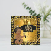Little Prince Baby Shower Gold Rattle Ethnic Invitation (Standing Front)