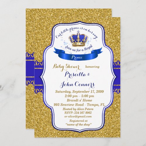 Little Prince Baby Shower Invitation gold blue Invitation