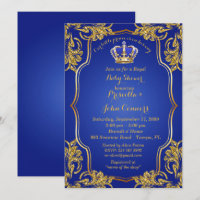 Little Prince Baby Shower Invitation, gold, blue