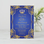 Little Prince Baby Shower Invitation, gold, blue Invitation (Standing Front)