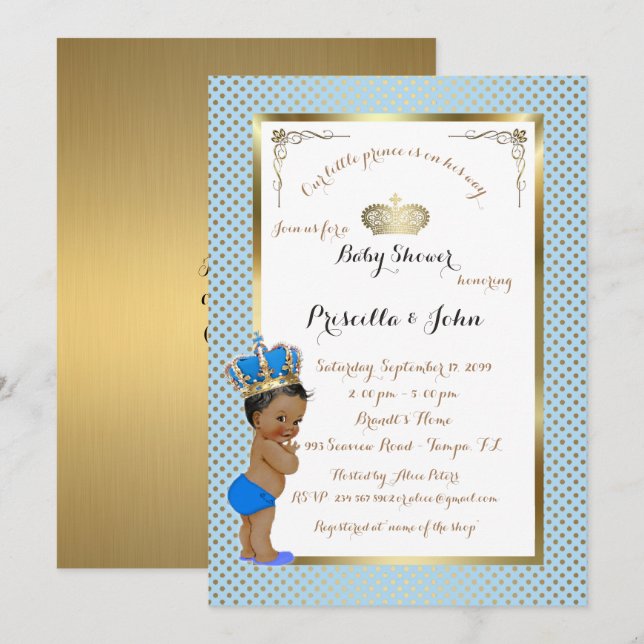 Little Prince Baby Shower Invitation,gold, blue Invitation (Front/Back)