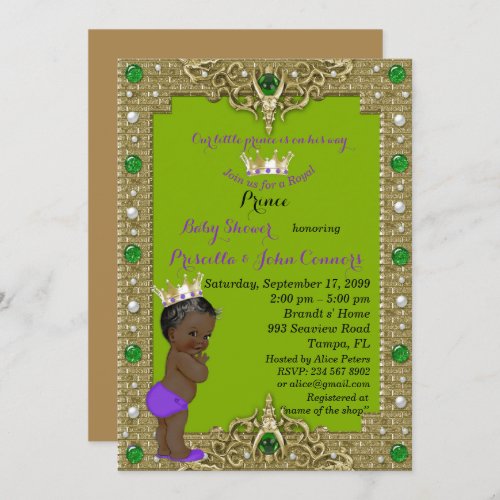 Little Prince Baby Shower Invitation gold green Invitation