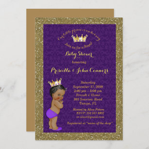 Little Prince Baby Shower Invitation, gold, purple Invitation