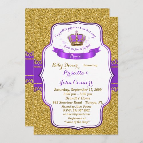 Little Prince Baby Shower Invitation gold purple Invitation